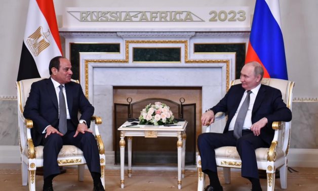 President Abdel Fattah El-Sisi met with Russian President Vladimir Putin at Constantine Palace in St. Petersburg